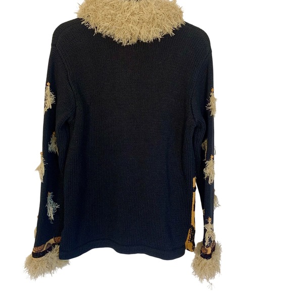 Storybook Knits Wildlife Expressions Tiger Print Faux Fur Trim Cardigan XS Black - Picture 13 of 15